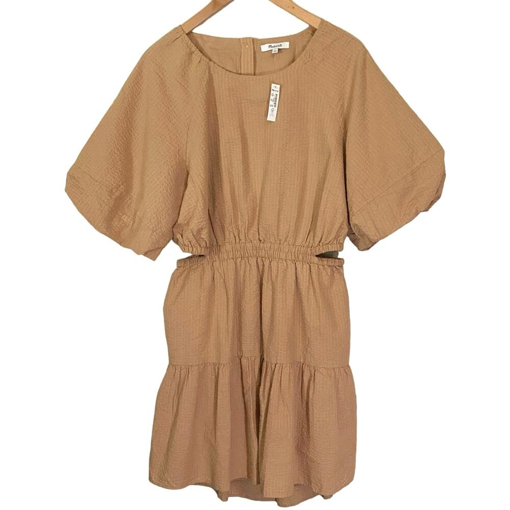 Madewell Seersucker Puff Sleeve Cutout western Mini Girly Preppy Dress Size XL - Picture 2 of 10
